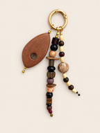 Wood & Earth-Tone Beaded Bag Charm Keychain