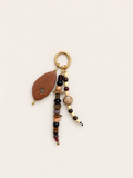 Wood & Earth-Tone Beaded Bag Charm Keychain