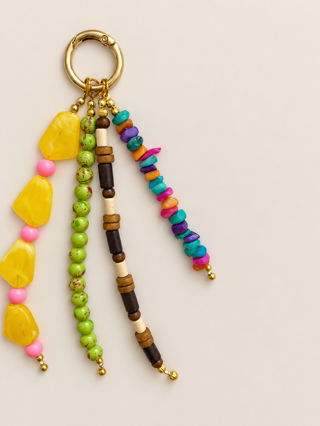 Colorful Yellow Green Beaded Keychain Bag Charm
