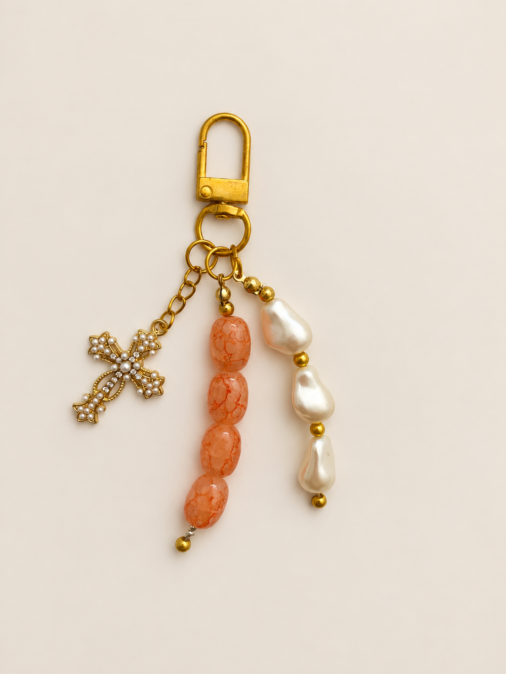 Pearl Cross Charm Beaded Keychain Bag Charm