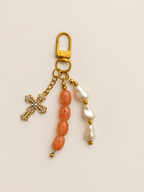 Pearl Cross Charm Beaded Keychain Bag Charm