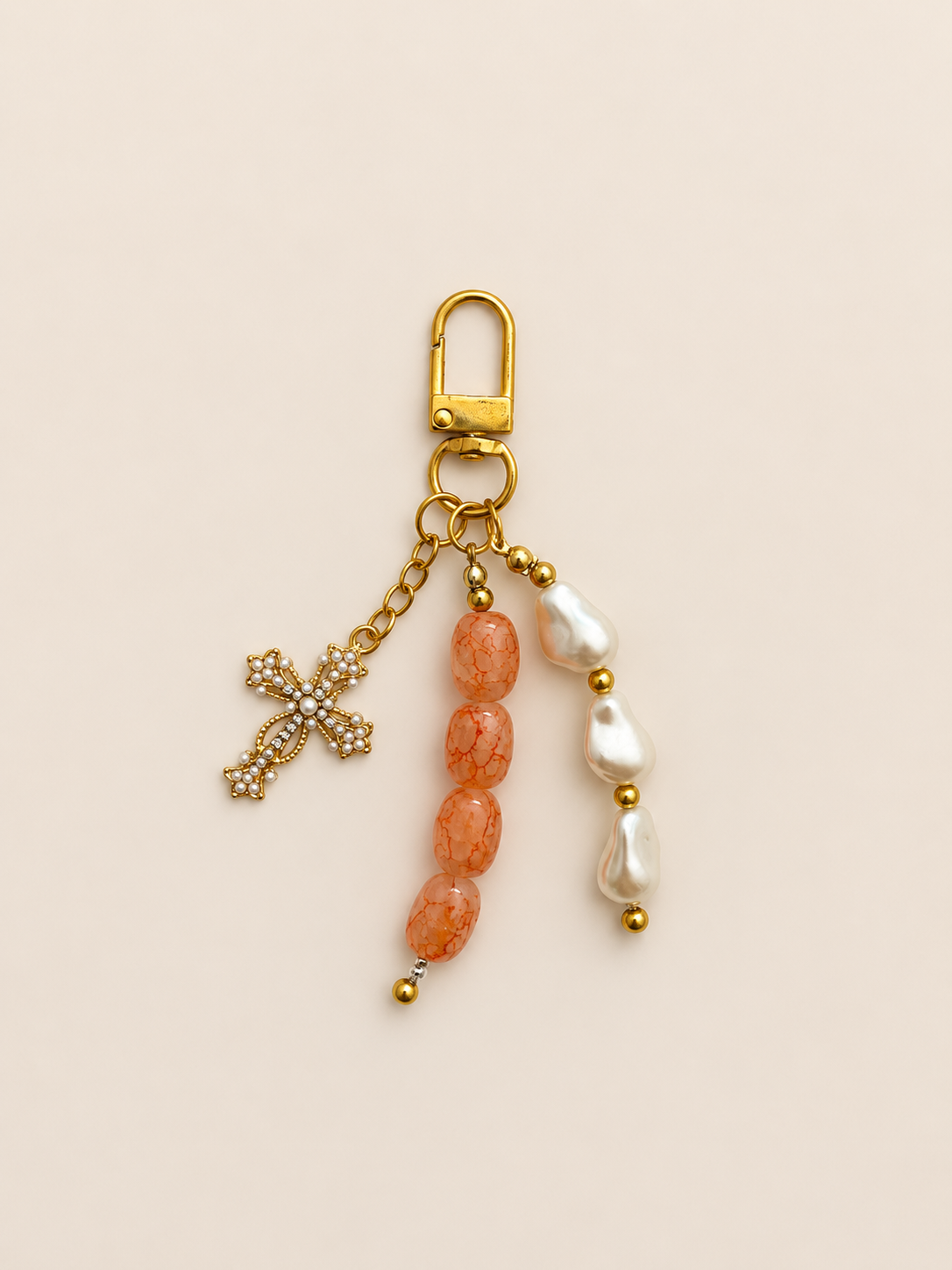 Pearl Cross Charm Beaded Keychain Bag Charm