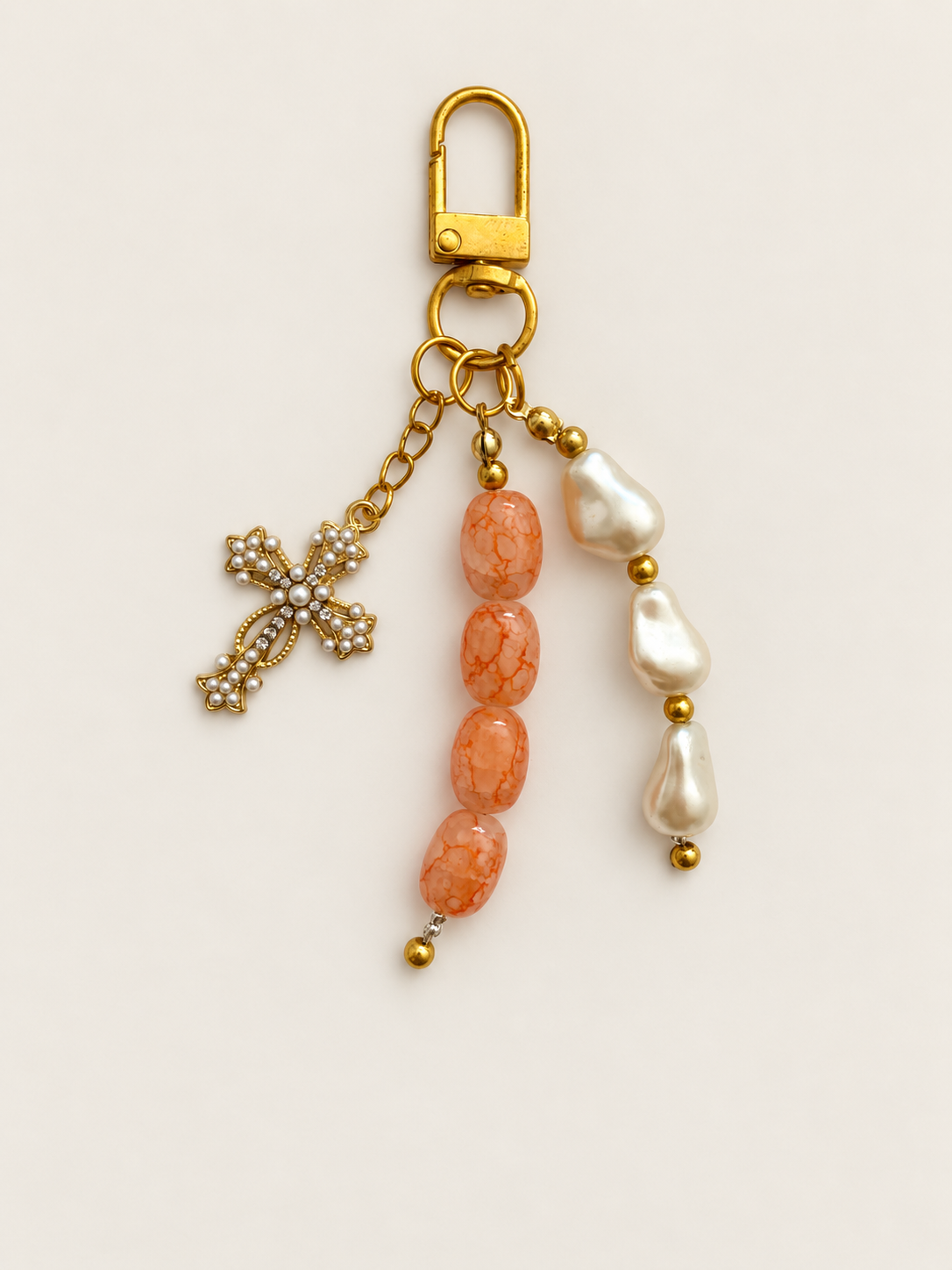 Pearl Cross Charm Beaded Keychain Bag Charm