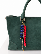 Red Stone Beaded Bag Charm with Navy Blue Acrylic Beads