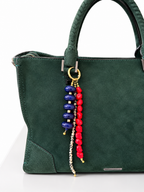 Red Stone Beaded Bag Charm with Navy Blue Acrylic Beads