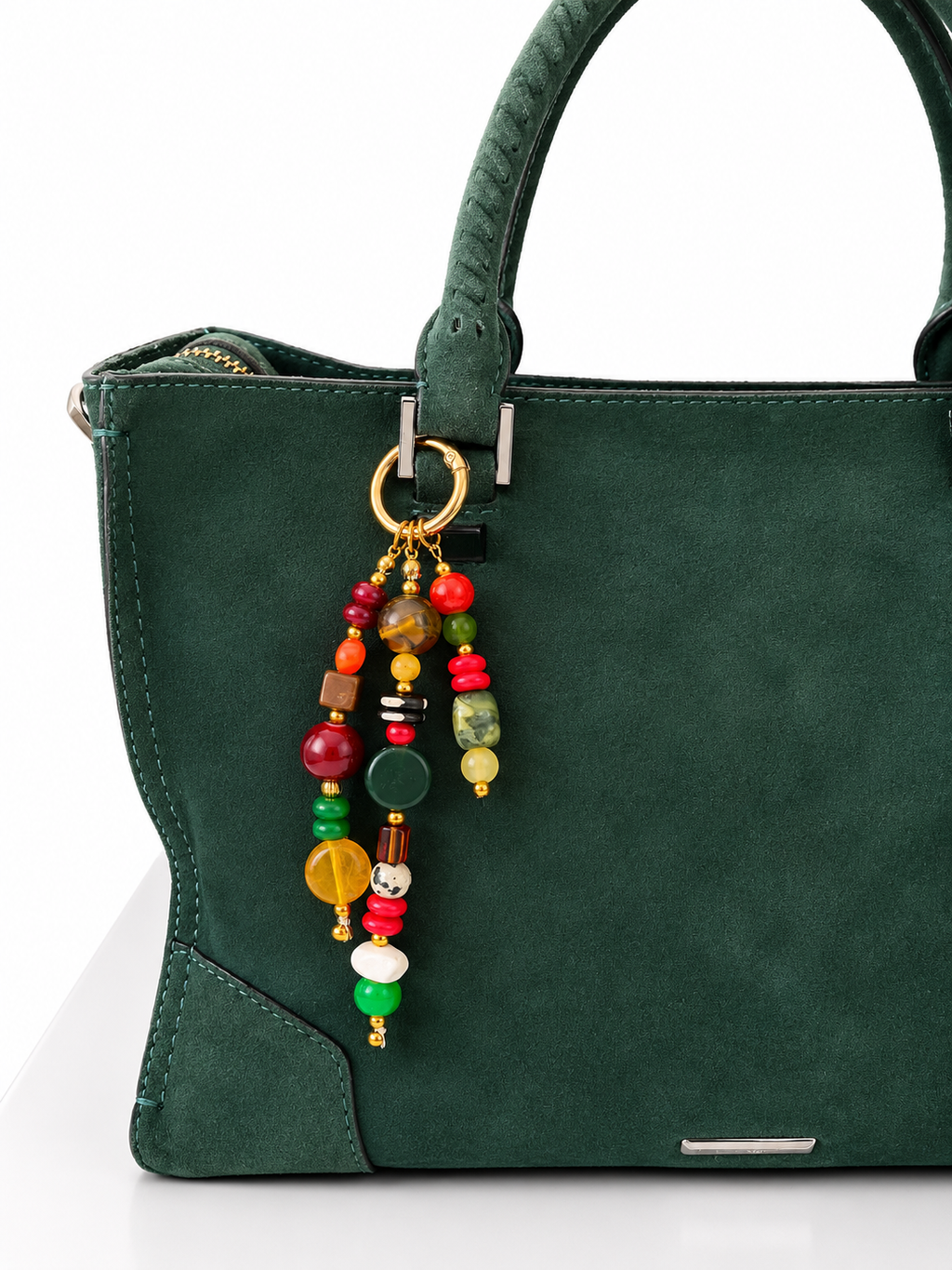 Multicolor Beaded Bag Charm with Gold Hardware