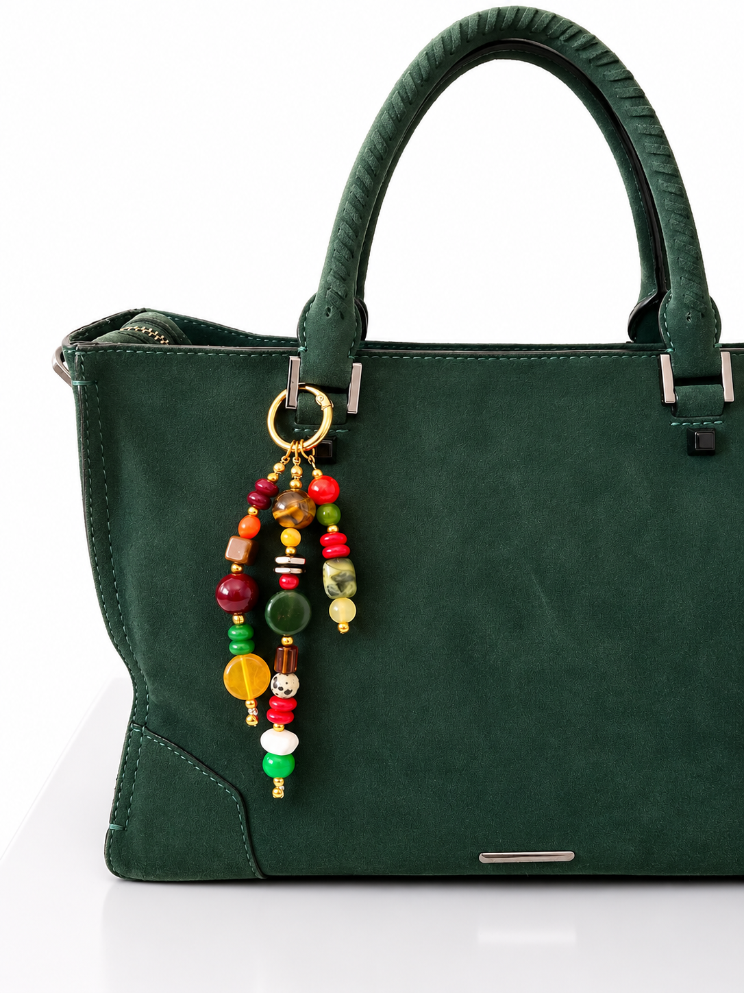 Multicolor Beaded Bag Charm with Gold Hardware