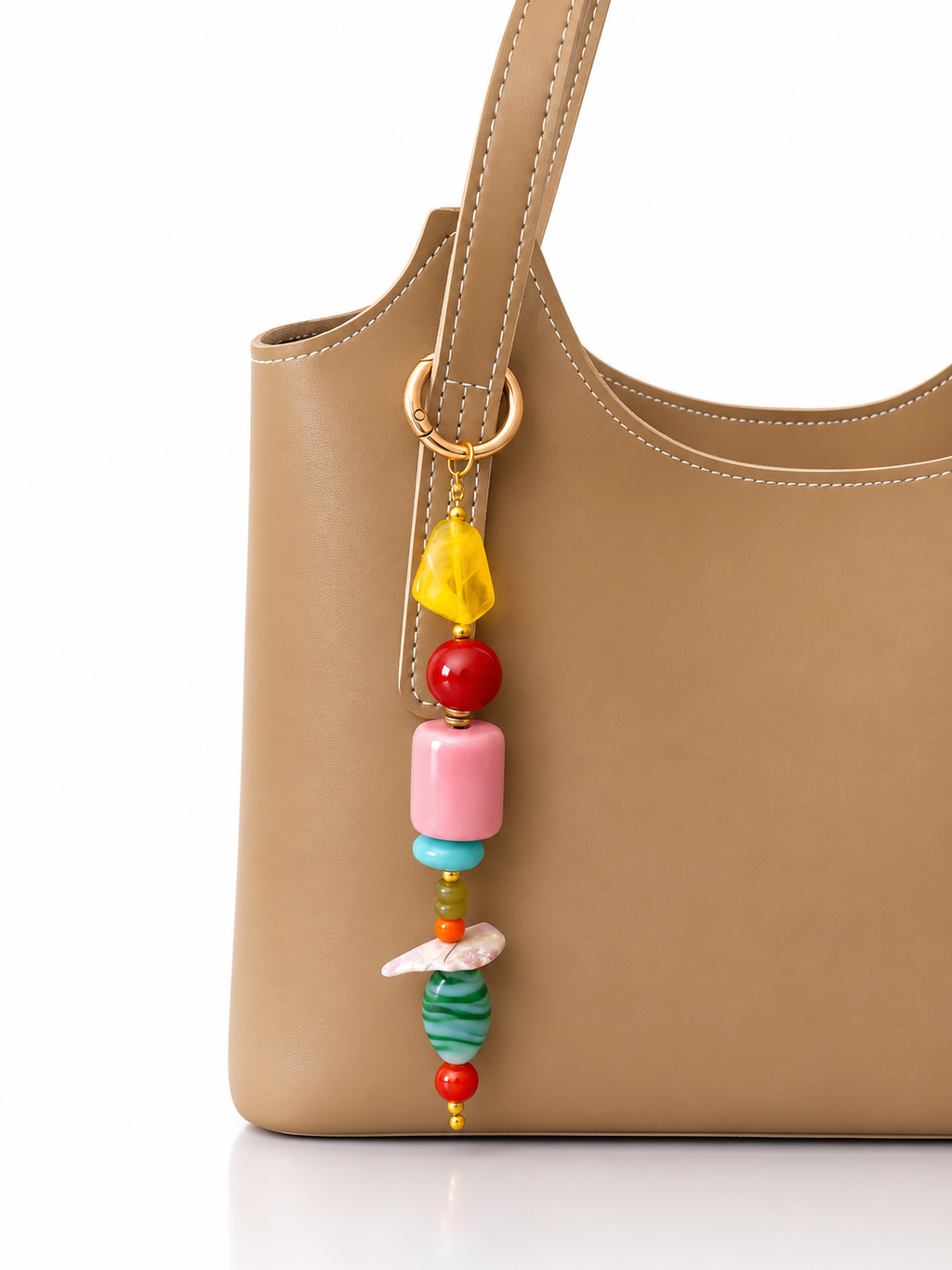 Colorful Beaded Bag Charm with Pink and Yellow Beads