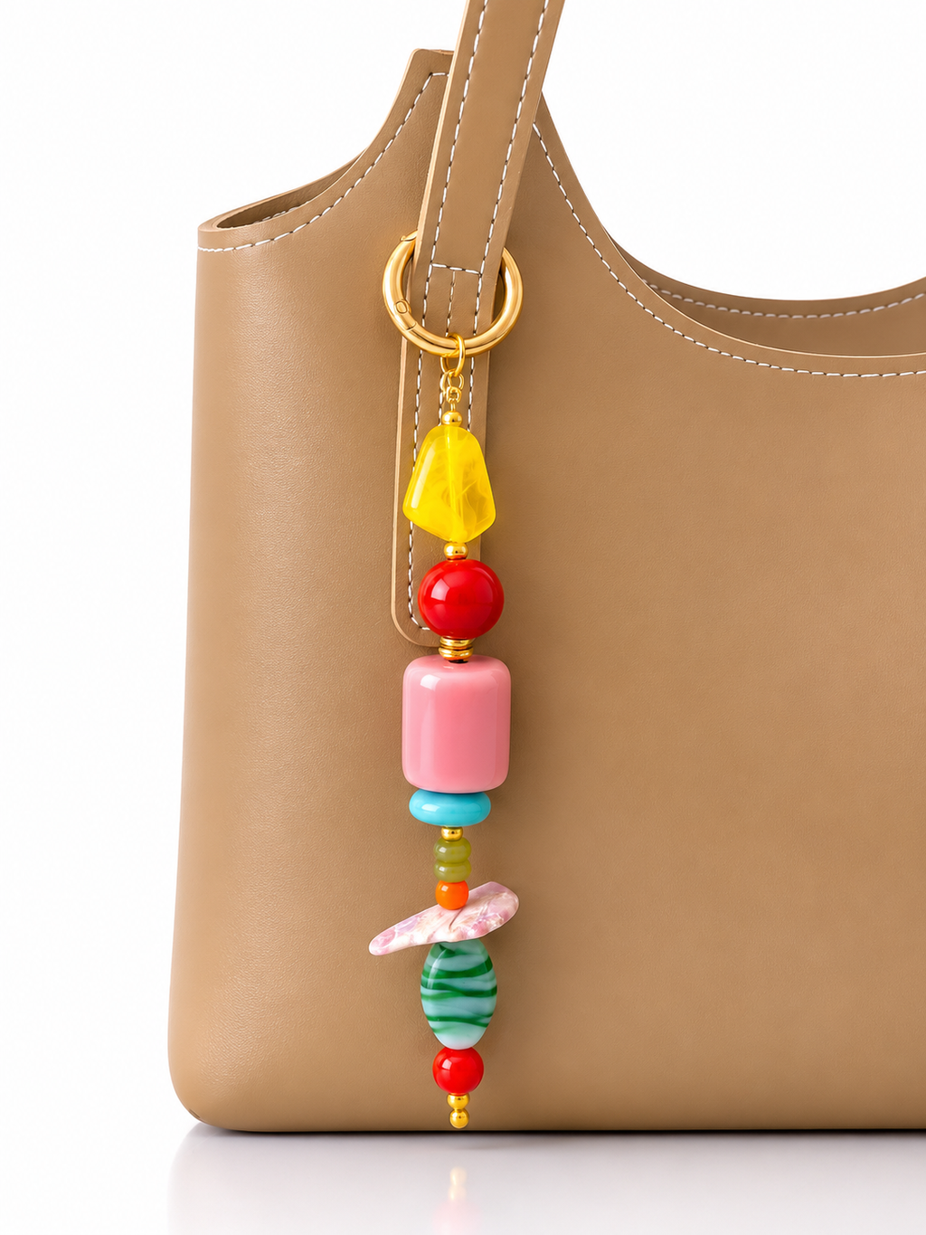 Colorful Beaded Bag Charm with Pink and Yellow Beads
