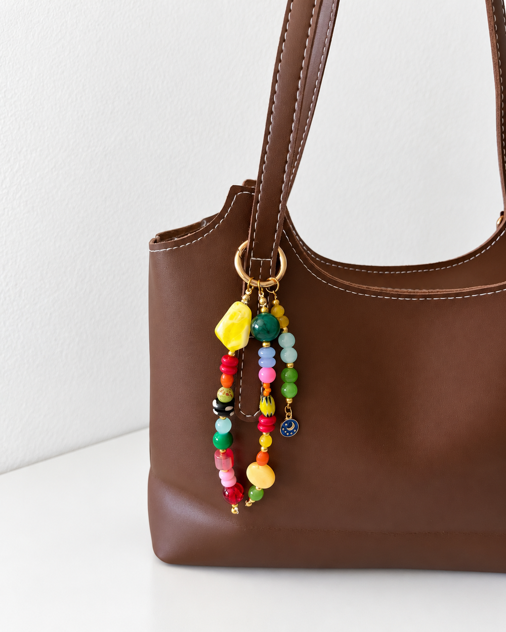 Colorful Beaded Bag Charm with Yellow Statement Bead