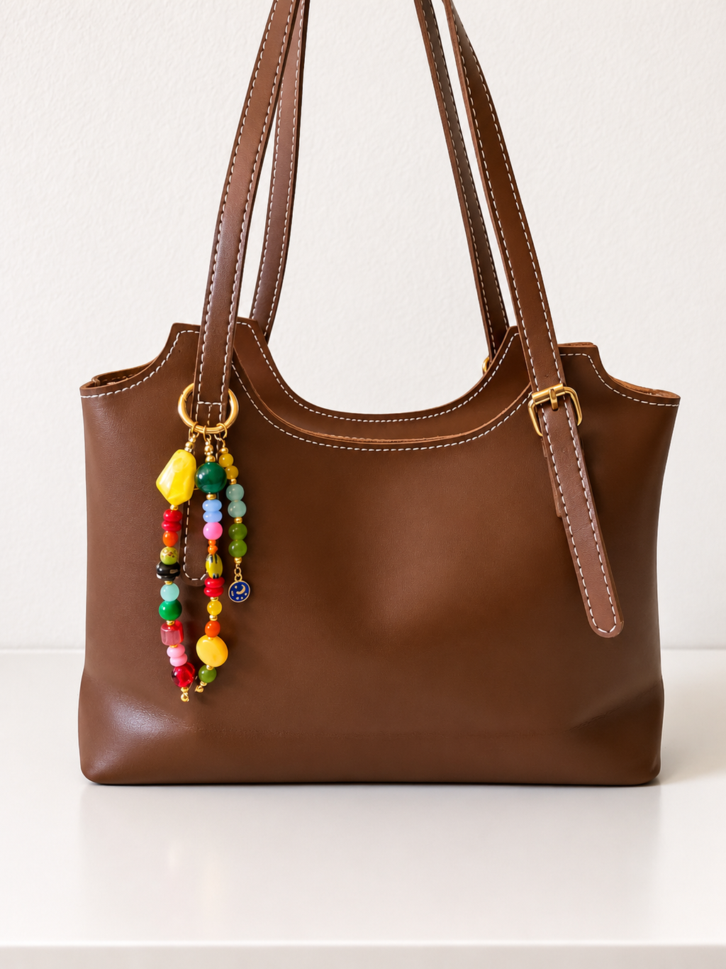 Colorful Beaded Bag Charm with Yellow Statement Bead