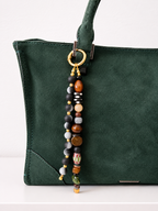 Brown & Gray Beaded Bag Charm with Gold Clasp